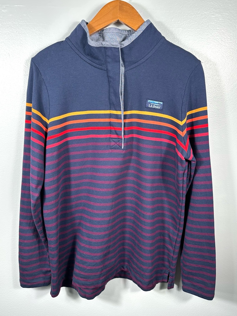 L.L. Bean Stripe 1/4 Button Long Sleeve Rugby Pullover Sweatshirt NWT Size Large